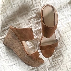 Marc Fisher Brown Suede & Cork Mule Wedge